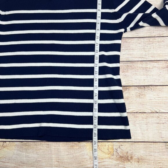 Allie & Rob Navy White Striped Sweater XL Ruffle Hem Long Sleeve Ribbed Knit Top - Picture 4 of 11